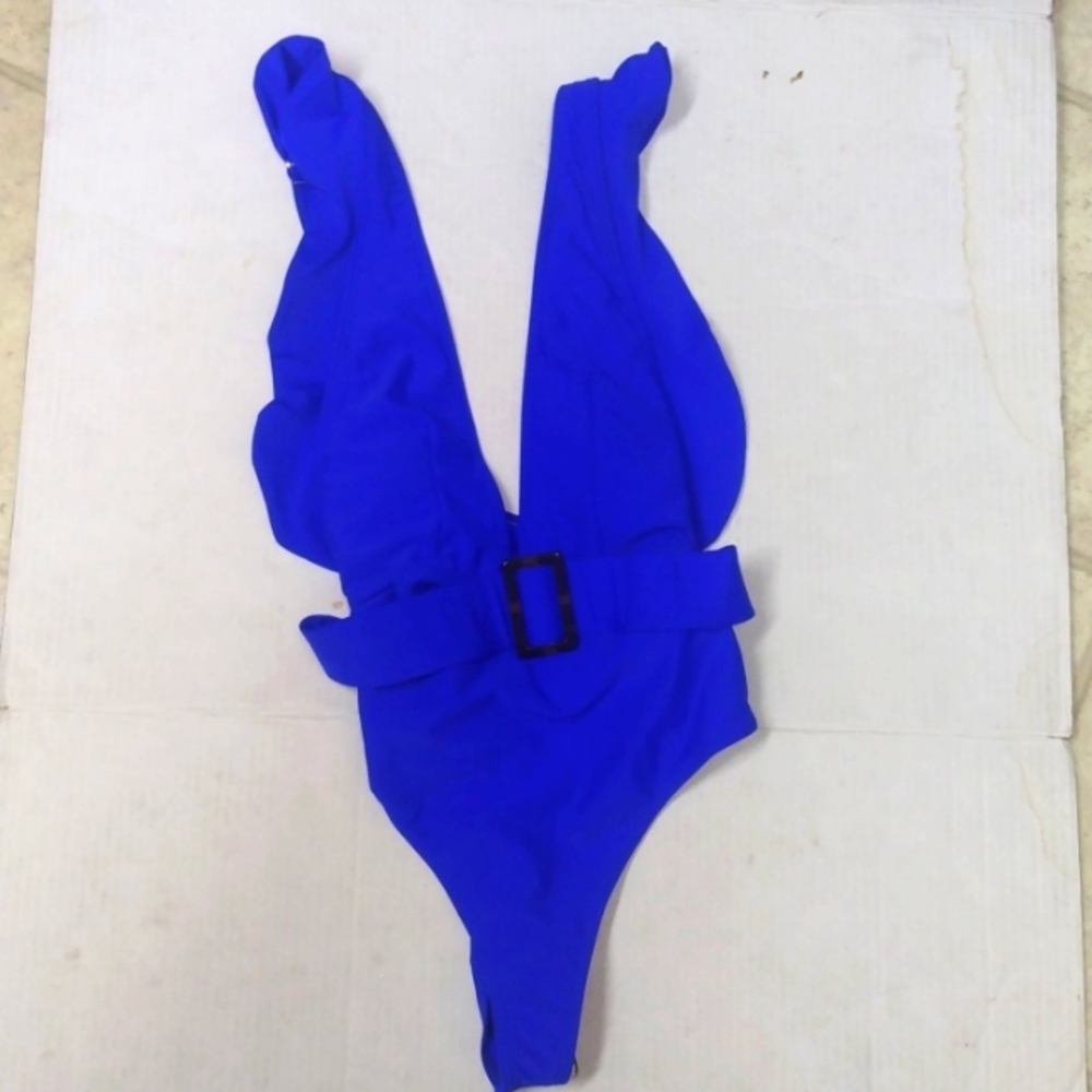 High Cut Leg one piece swimsuit electric blue Shien